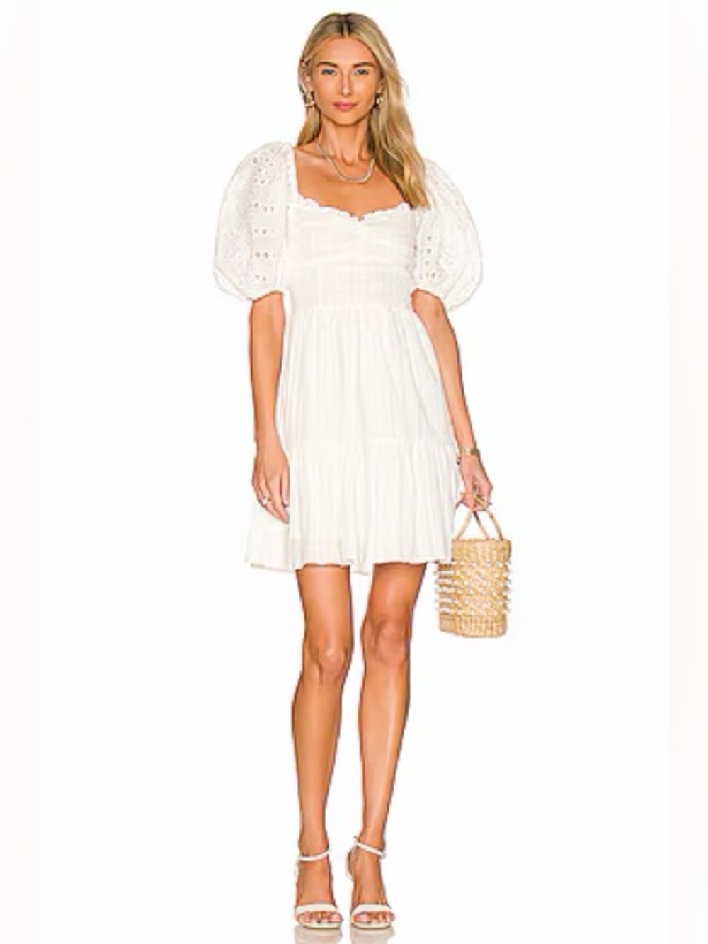 Heartloom Revolve Cella White Puff-Sleeve Tiered Dress
